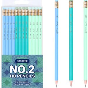 ECOTREE Pencils #2 Pre-Sharpened Pencils for Kids Number 2 Pencil with Erasers for School, Writing, 12 Count